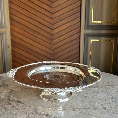 Rose Design Silver Platter on Stand