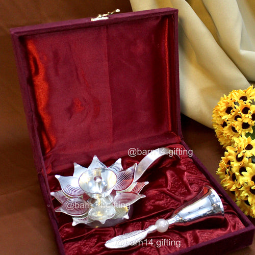 Lotus Diya and Pink Stone bell Set