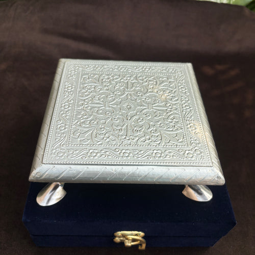 Mini Silver Sheet Chowki with Velvet Box