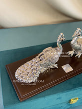 Pure Silver Peacock Pair on Wooden Base