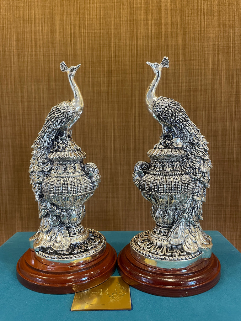 Pure Silver Sitting Peacock Pair- Small