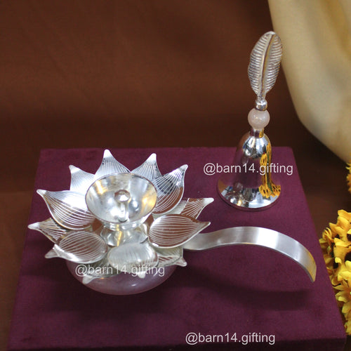 Lotus Diya and Pink Stone bell Set