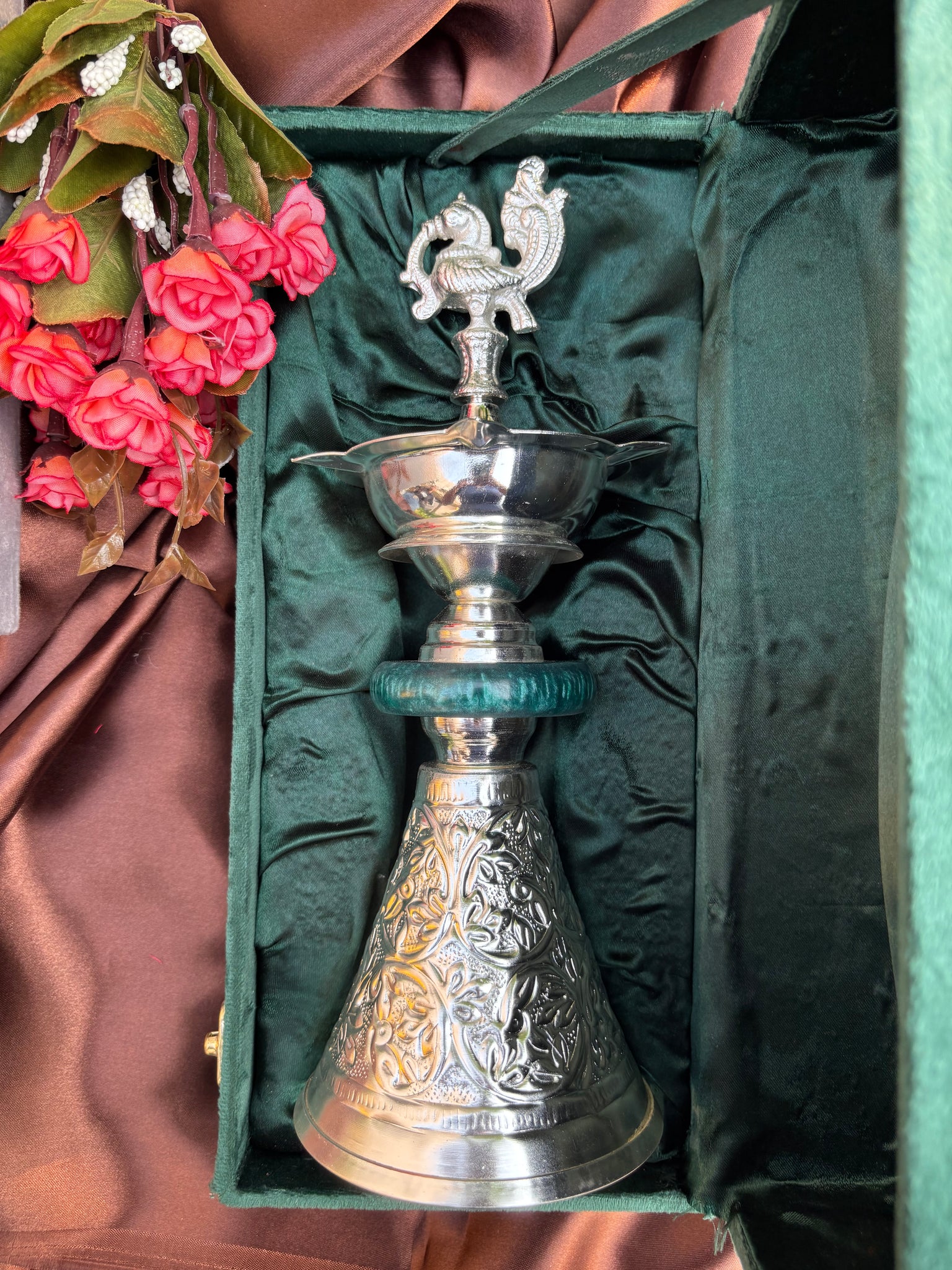 Silver Plated Peacock Diya Stand