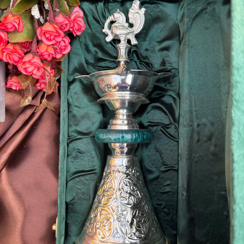 Silver Plated Peacock Diya Stand