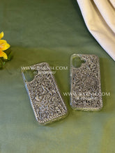 iPhone 17 handcrafted silver plated phone case featuring decorative embossed designs