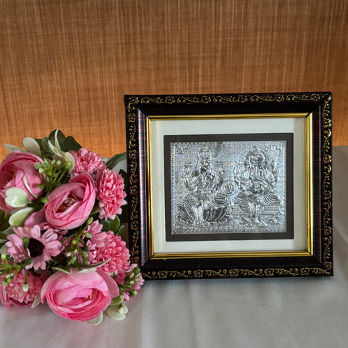 Pure Silver Ganesh Lakshmi Frame Idol