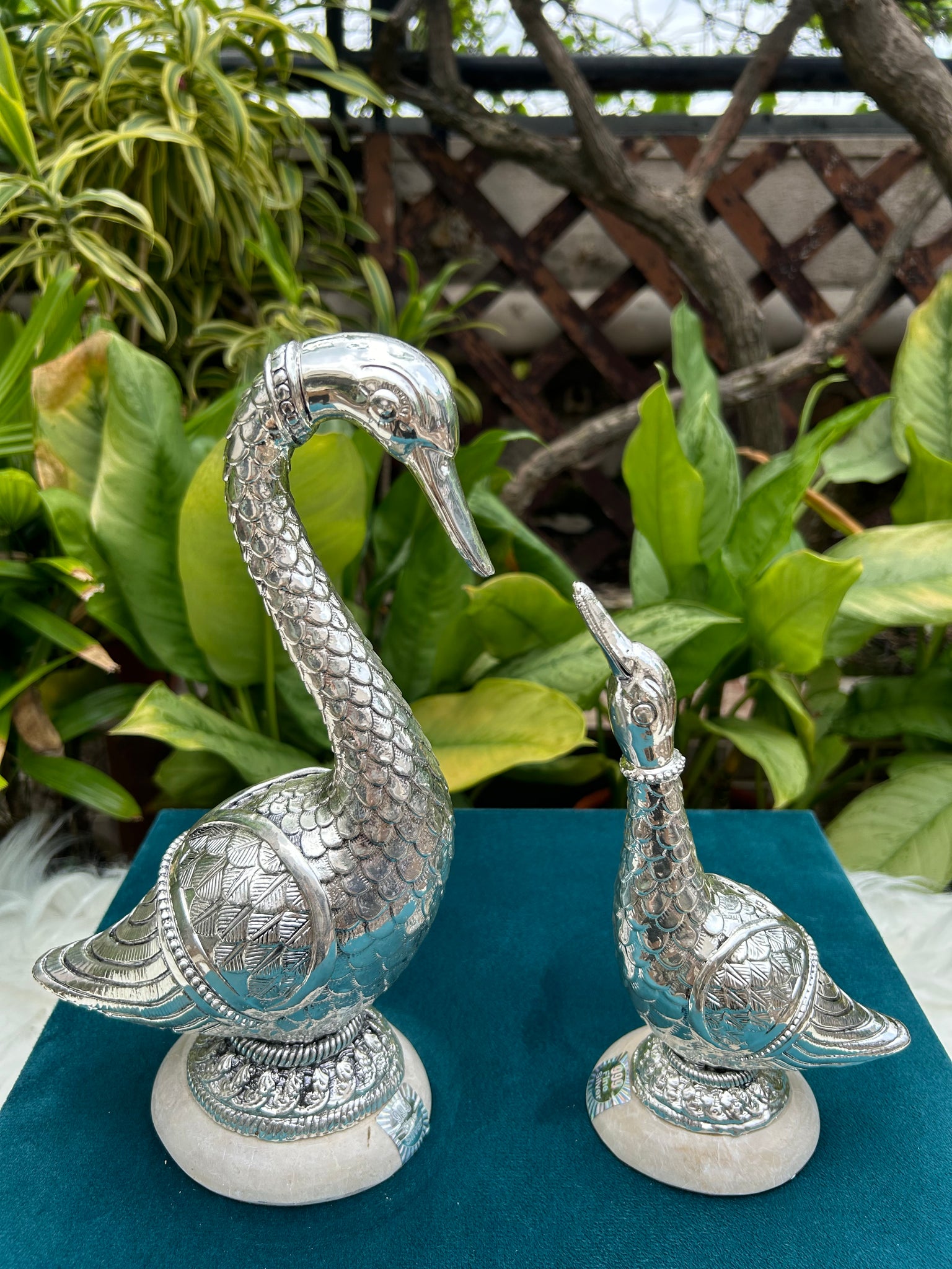 Pure Silver Mother and Baby Swan