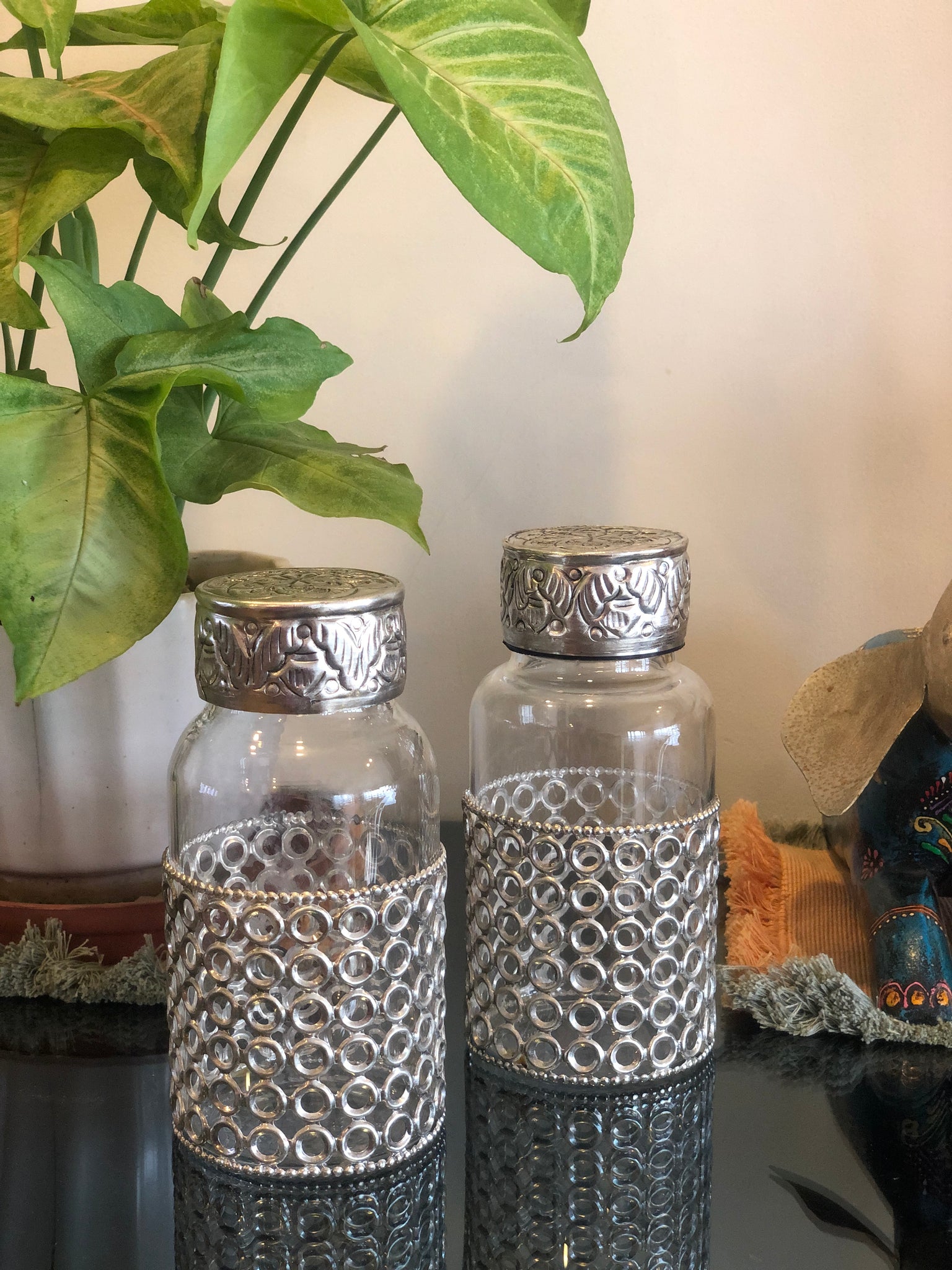 German Silver Glass Bottle