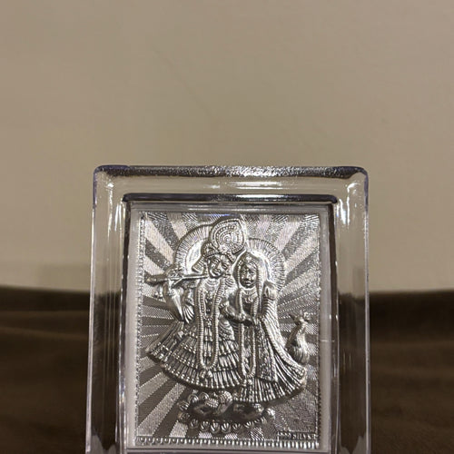 Pure Silver Radha Krishna Acrylic Frame Idol