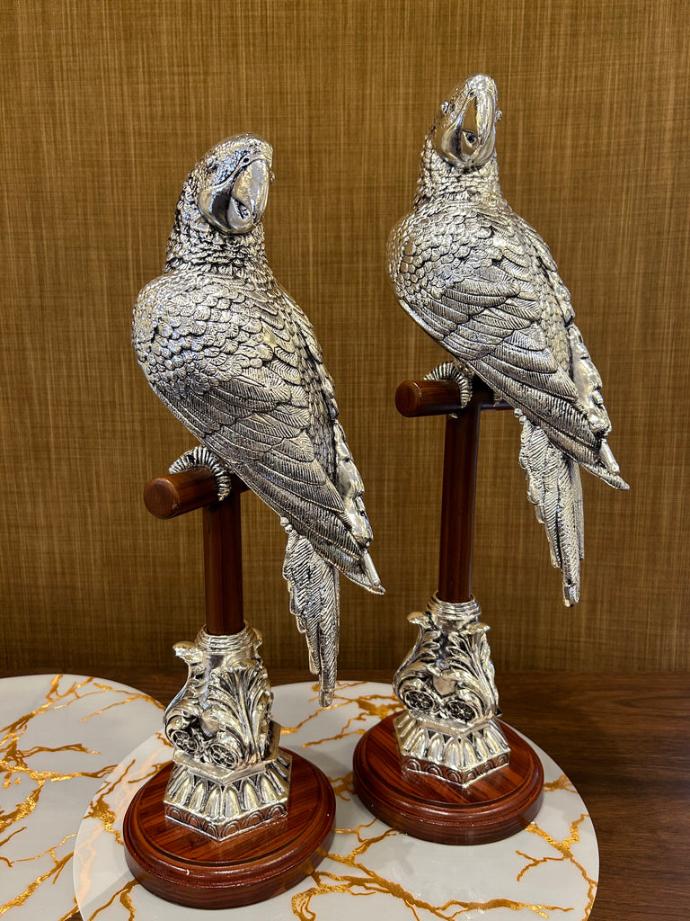 Pure Silver Parrot on Stand- Pair