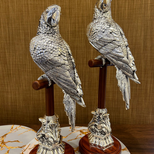 Pure Silver Parrot on Stand- Pair