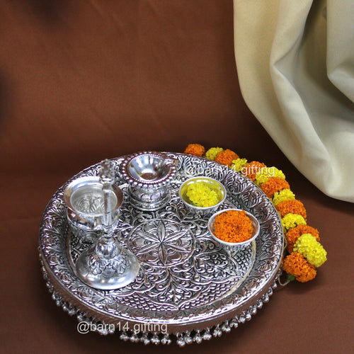 Flower Design Puja Thali Set