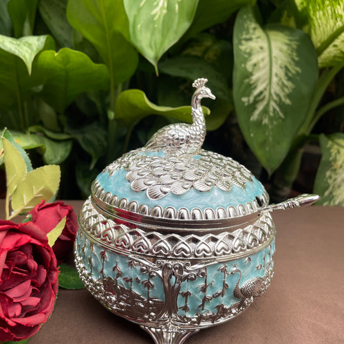 Enamel Round Peacock Sugar Pot