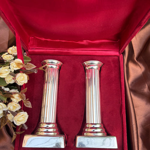 Silver Plated Pillar Candle Stand Pair