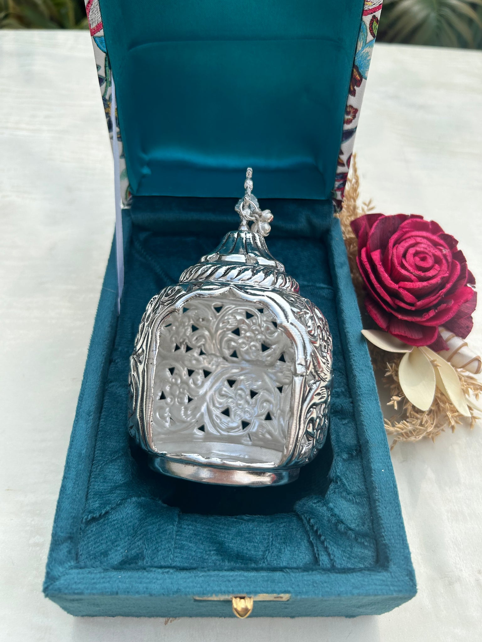 German Silver Candle Holder with Velvet Box