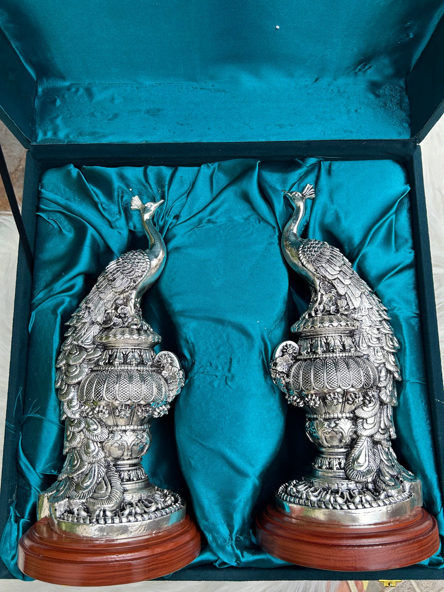 Pure Silver Sitting Peacock Pair