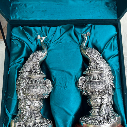 Pure Silver Sitting Peacock Pair