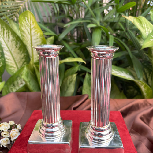 Silver Plated Pillar Candle Stand Pair