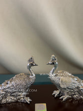 Pure Silver Peacock Pair on Wooden Base