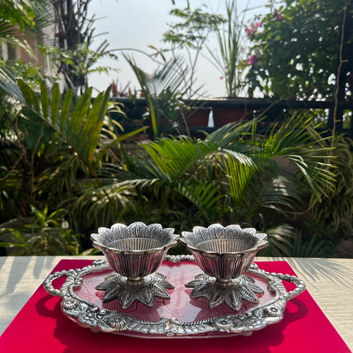 Fibre Tray with Two Lotus Bowls