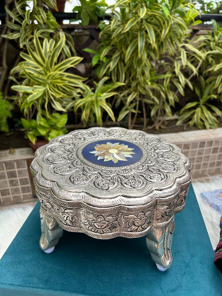 Pure Silver Round Chowki with Elephant Legs