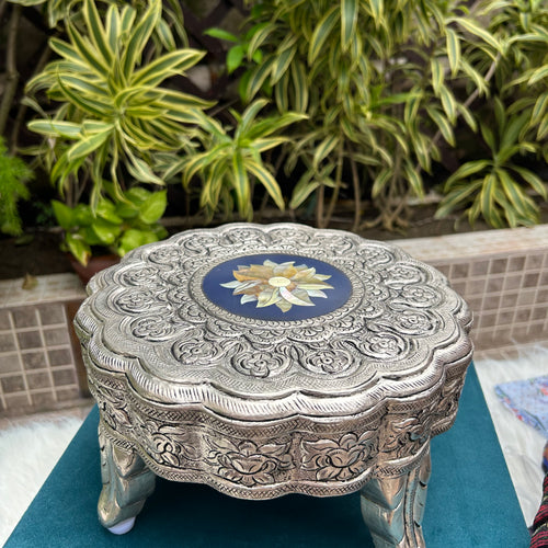 Pure Silver Round Chowki with Elephant Legs