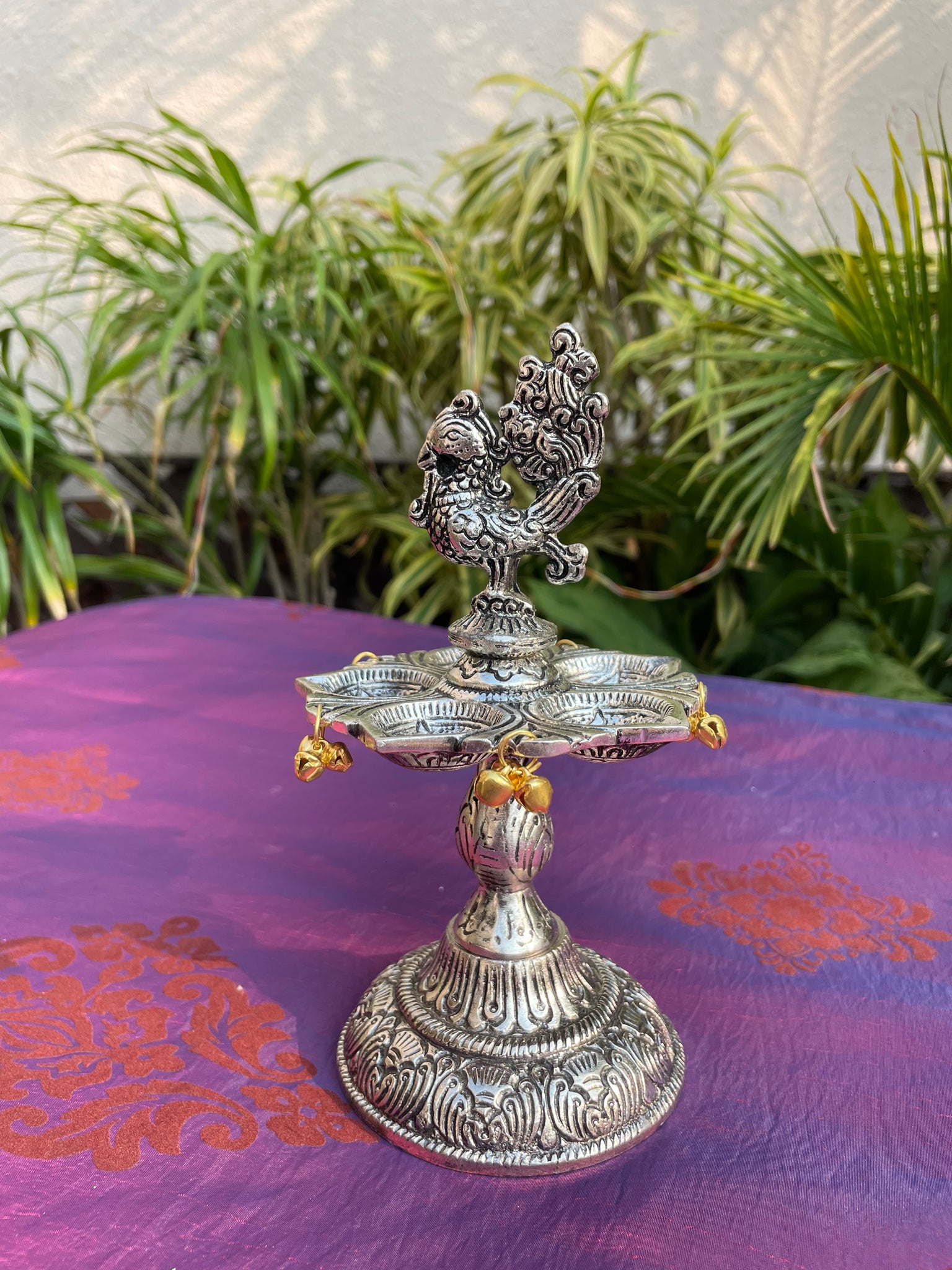 Antique Finish Peacock Diya Stand