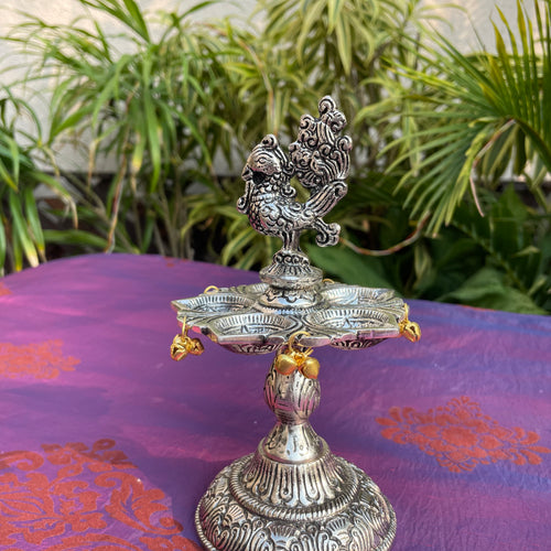 Antique Finish Peacock Diya Stand