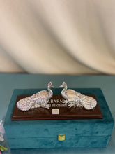Pure Silver Peacock Pair on Wooden Base