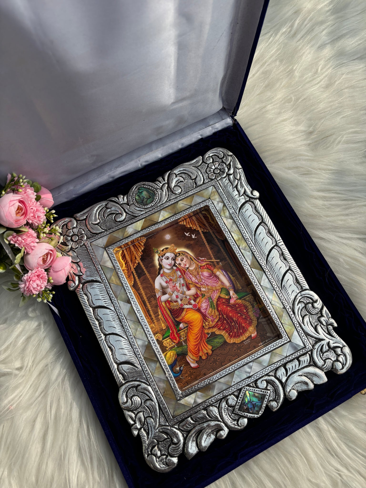 Pure Silver Green Stone Photoframe