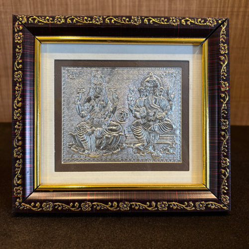 Pure Silver Ganesh Lakshmi Frame Idol
