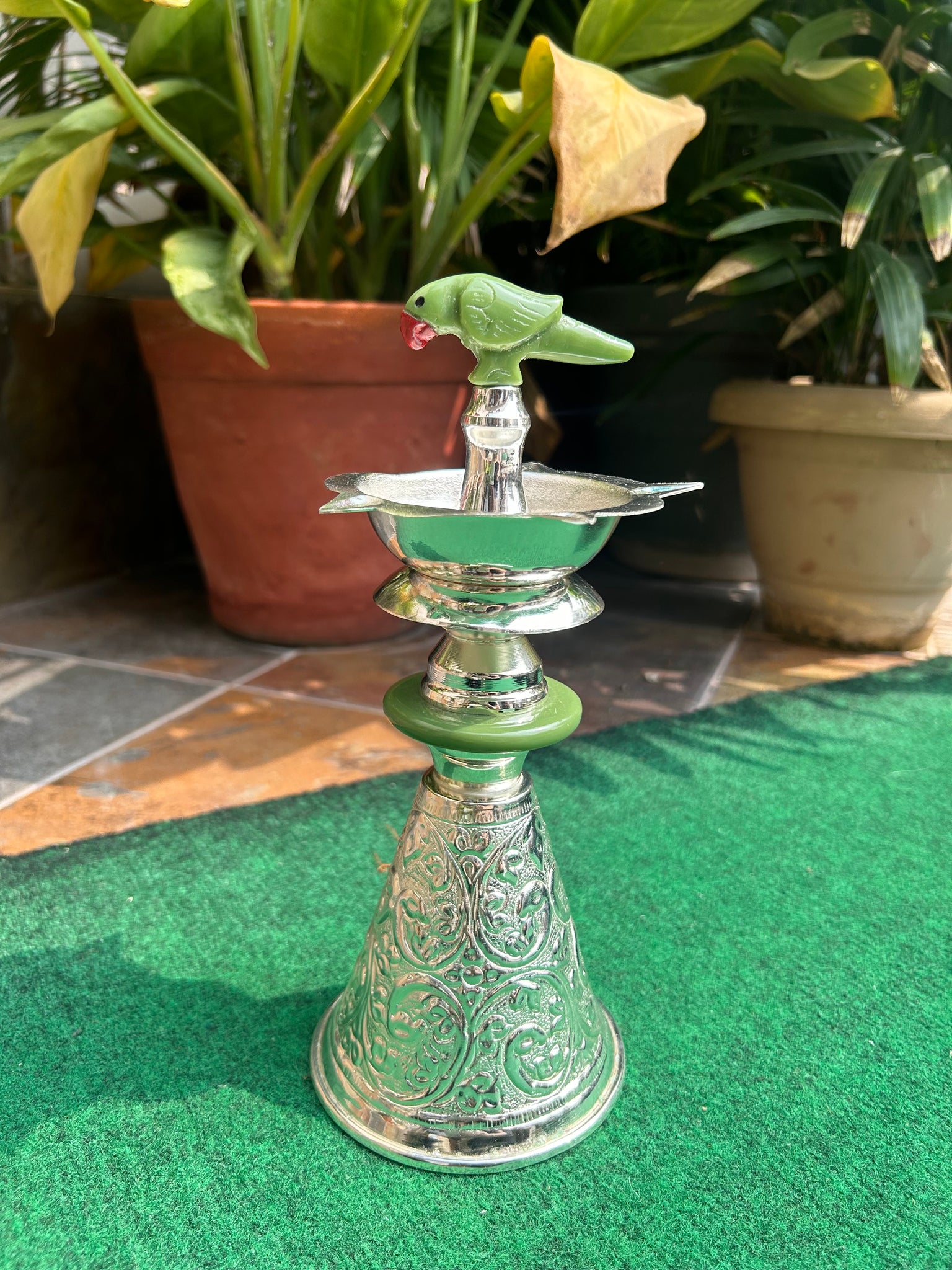 Silver Plated Parrot Diya Stand