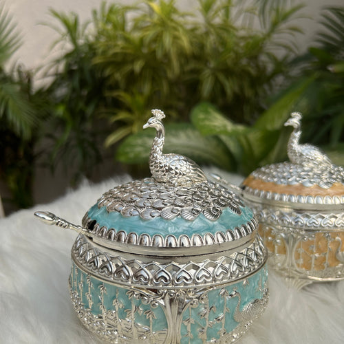 Enamel Round Peacock Sugar Pot