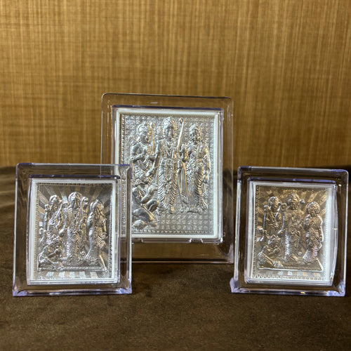 Pure Silver Ram Darbar Acrylic Frame Idol
