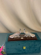 Pure Silver Peacock Pair on Wooden Base