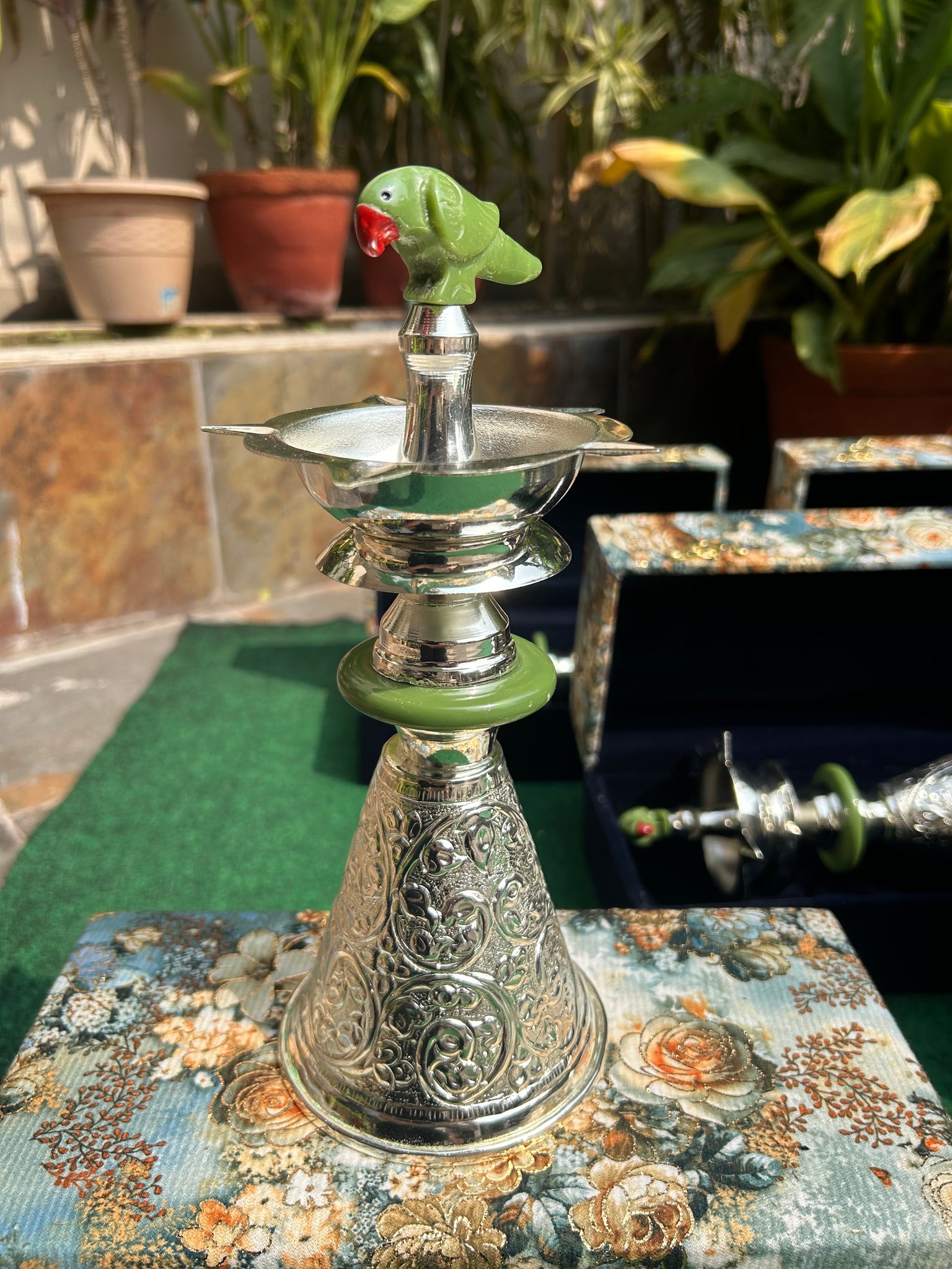 Silver Plated Parrot Diya Stand