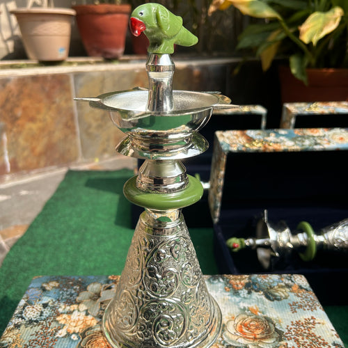 Silver Plated Parrot Diya Stand