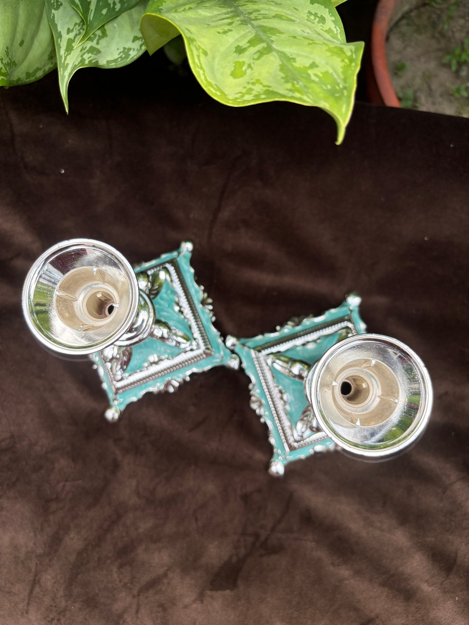 Enamel Candle Stand Pair