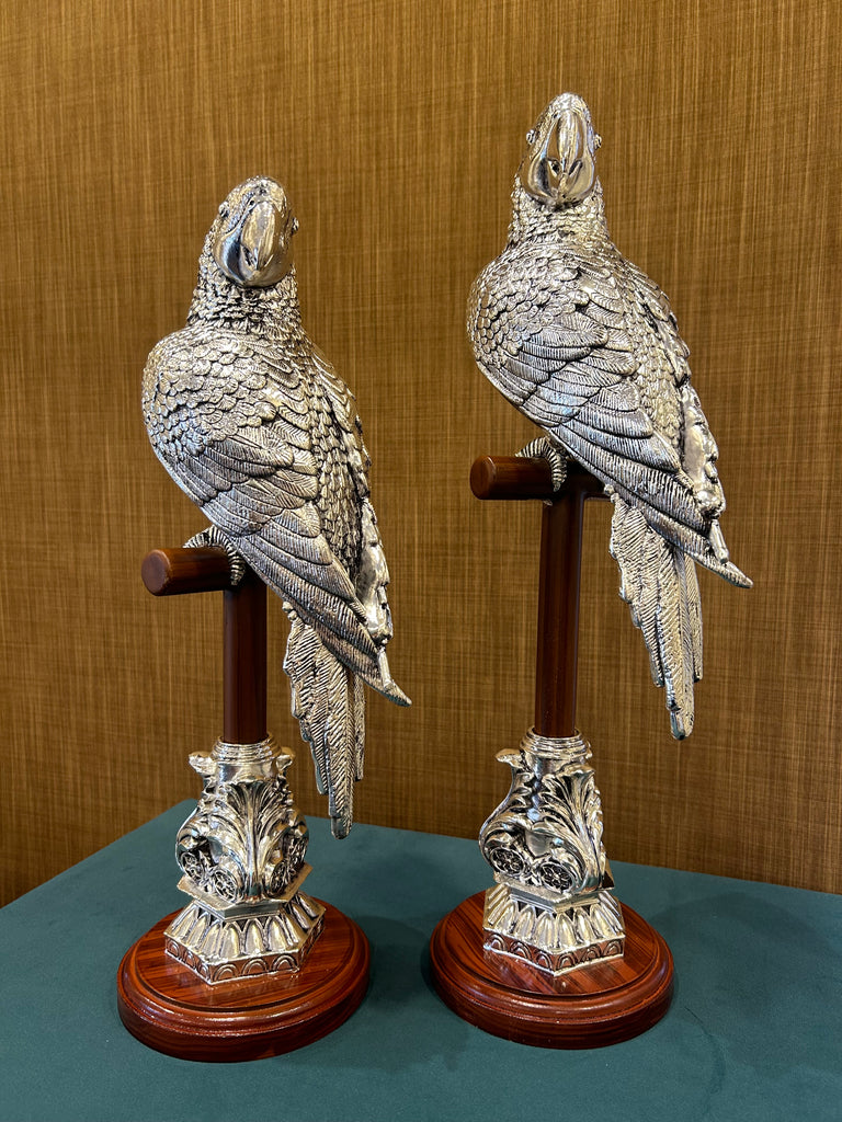 Pure Silver Parrot on Stand- Pair