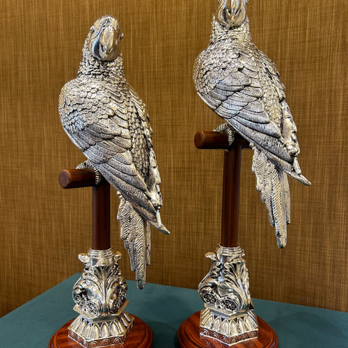 Pure Silver Parrot on Stand- Pair