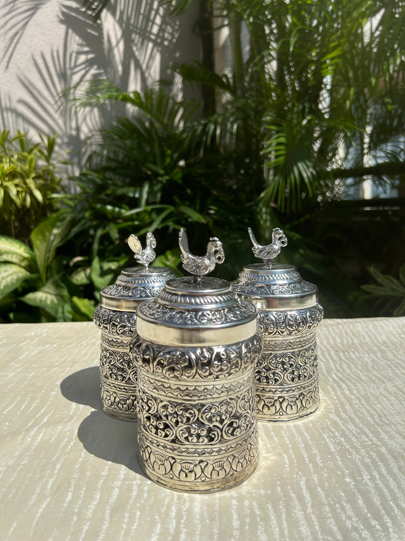 Flower Design Peacock Jar