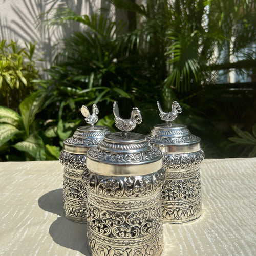 Flower Design Peacock Jar