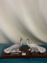 Pure Silver Peacock Pair on Wooden Base