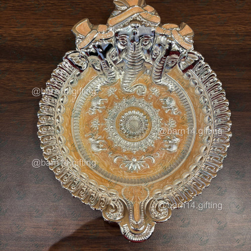 Elegant enamel Ganesh platter with ornate craftsmanship, a premium spiritual keepsake and luxury gift for weddings, anniversaries and corporate occasions.