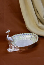 Handcrafted peacock feather tray with enamel detailing, multipurpose decorative bowl for dry fruits, sweets, and luxury home décor.