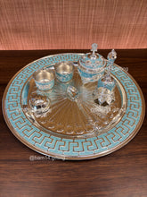 Handcrafted enamel pooja thali set including thali, katoris, ghanti, agarbatti stand, and dabbi, essential for Diwali, Navratri, and daily prayers