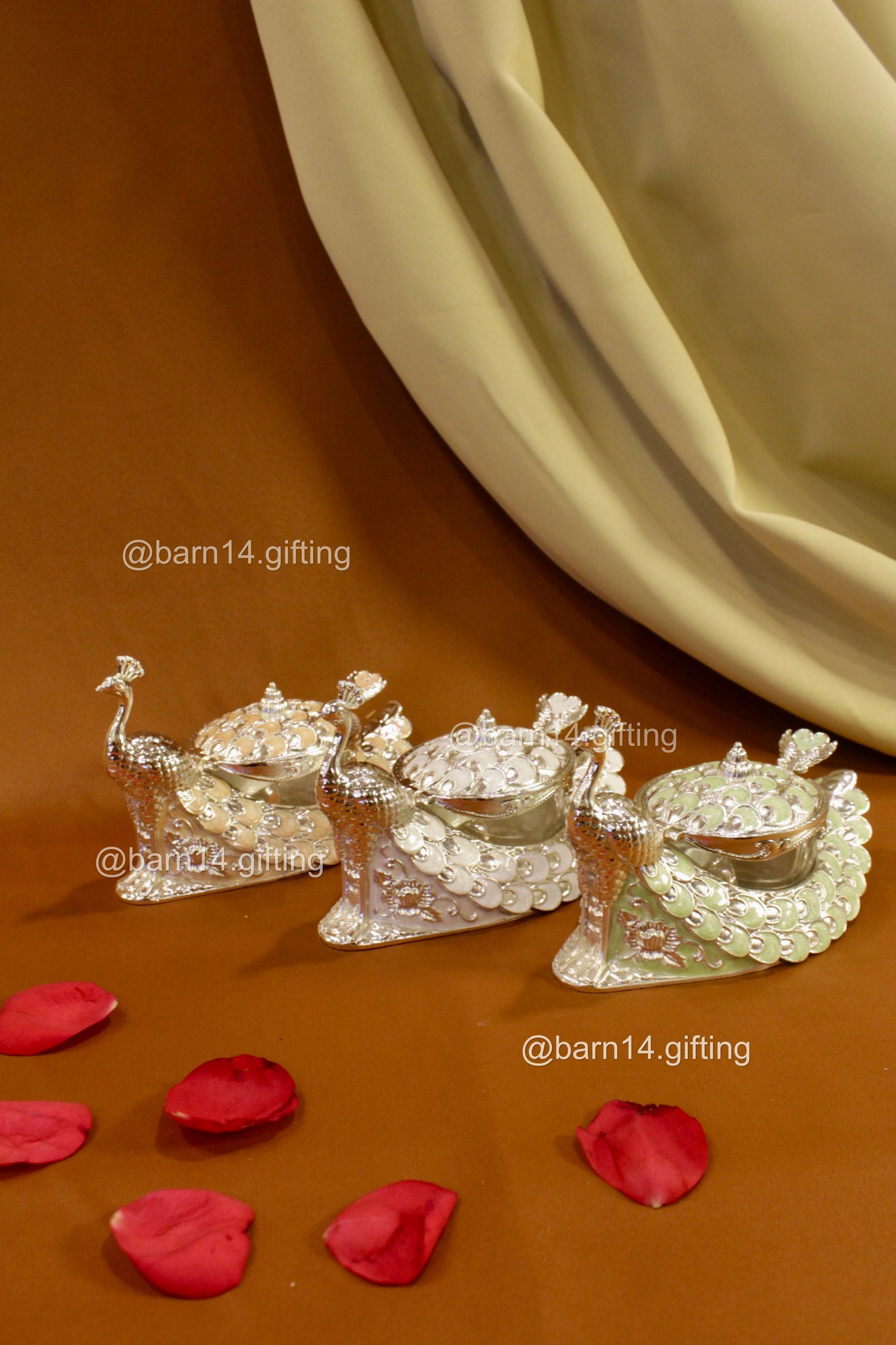 Luxury enamel peacock sugar pot for dry fruits, sweets, and condiments – elegant silver finish for festive, wedding, and anniversary gifting.