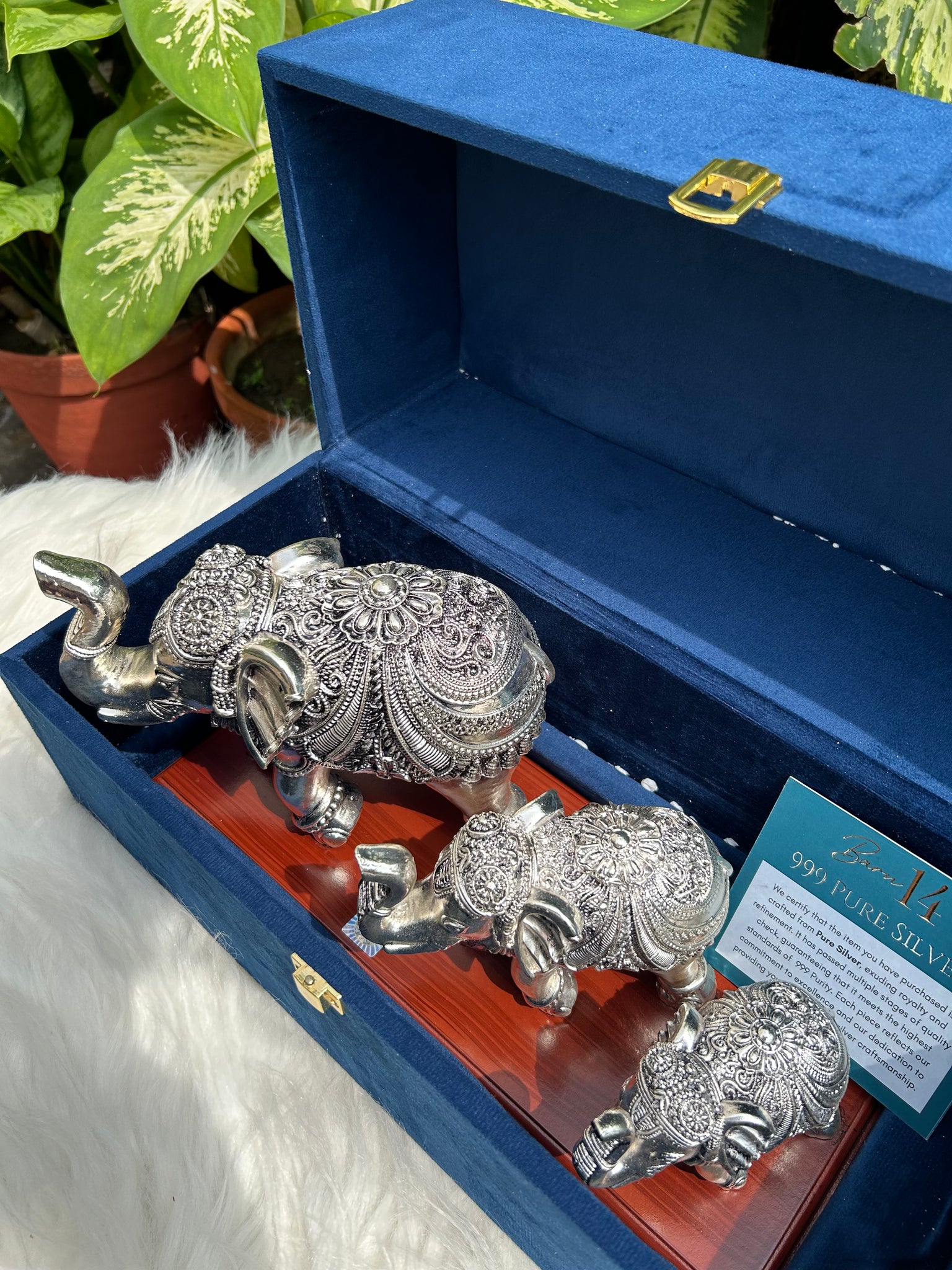 Pure Silver Elephant Family