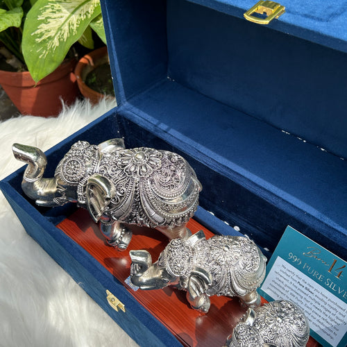 Pure Silver Elephant Family