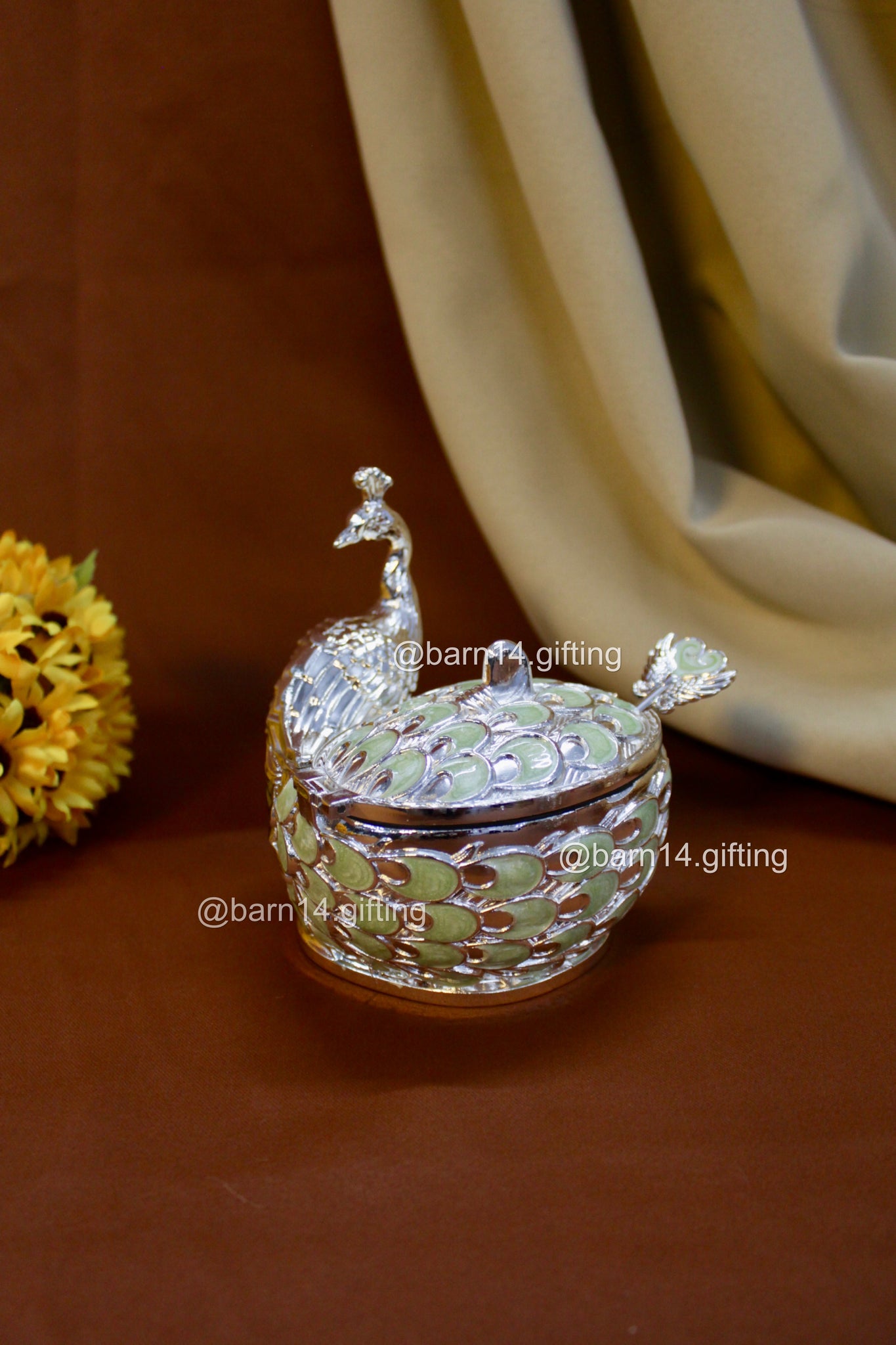 Enamel Peacock Pankh Twisted Sugar Pot